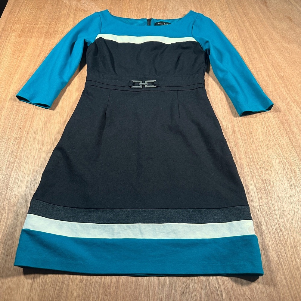 White House Black Market Dress 2 Black Teal Colorblock Lined Heavy Knit